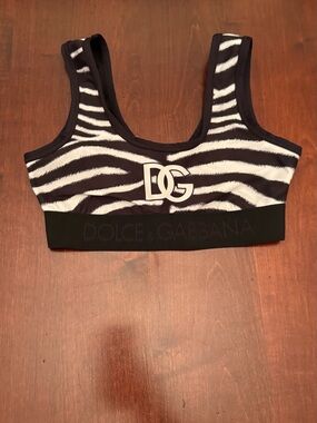 Dolce & Gabbana Black and White Zebra Logo Crop Top